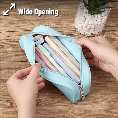 Mr. Pen- Silicone Pencil Case, Aesthetic Pencil Bag for Women, Makeup Pouch - color: Light Blue