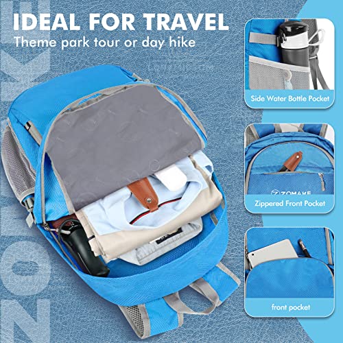 ZOMAKE Lightweight Packable Backpack 30L, Foldable Travel Hiking Daypack - color: B-light Blue