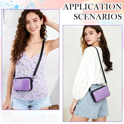 Framendino, Purple Hard Shell Cosmetics Case Carrying Bag for Toiletry Mini Cross Body with Detachable Grip Rope and Shoulder Strap Women - color: Purple