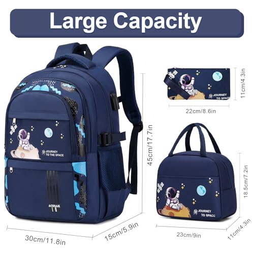 ACESAK Astronaut Backpack for Boys - Boy Backpack Schoolbag with Lunch Bag - color: Blue