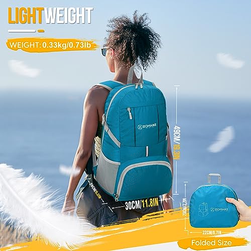 ZOMAKE Lightweight Packable Backpack 35L, Water Resistant Foldable Day Pack - color: C-light Blue