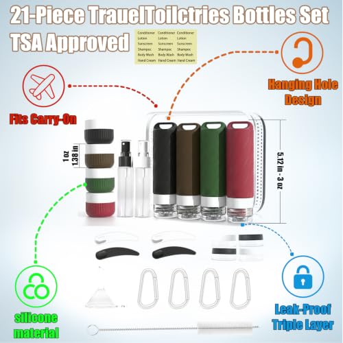 Travel Toiletry Containers 26Pcs Silicone Leakproof TSA Approved Set - color: Color Mixing A
