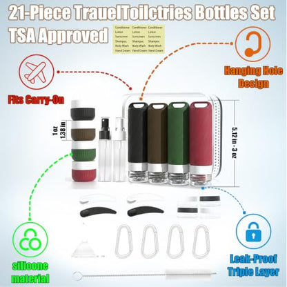 Travel Toiletry Containers 26Pcs Silicone Leakproof TSA Approved Set - color: Color Mixing A