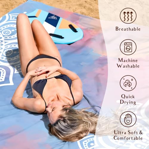 AlphaBeing Beach Blanket Waterproof Sandproof, Extra Large Beach Mat - color: Mandala, size: 79“×83”