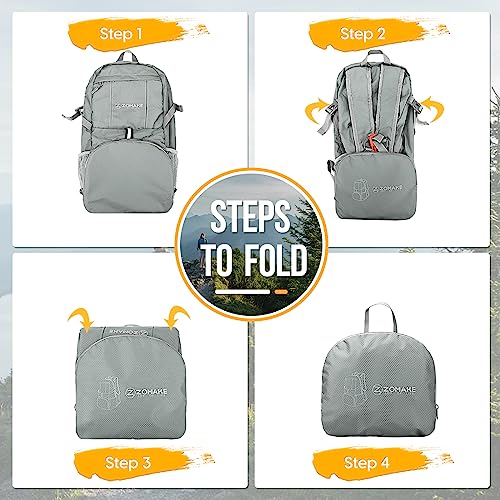 ZOMAKE Lightweight Packable Backpack 35L, Water Resistant Foldable Day Pack - color: C-silver Grey