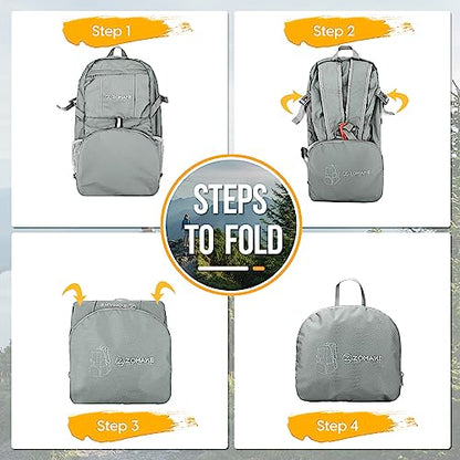 ZOMAKE Lightweight Packable Backpack 35L, Water Resistant Foldable Day Pack - color: C-silver Grey