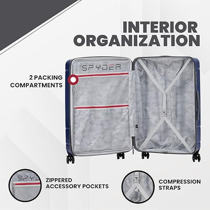 Spyder Carve 25 Inch Medium Expandable Hardside Upright Suitcase, with 360° Spinner Wheels, TSA Approved Lock, Navy - color: Navy, size: Medium Checked