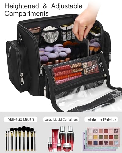 TANTO Makeup Brush Bag, Extra Large Pro Cosmetic Artist Case with Divider - color: A1-Black, size: XX-Large