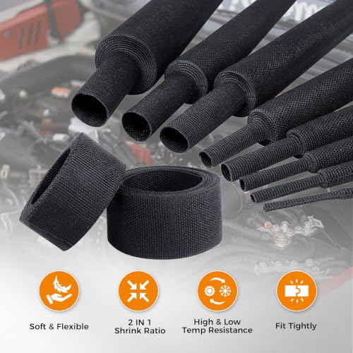 2 in 1 Black Braided Heat Shrink Tubing 1/2"-15ft - size: 1/2"-15ft
