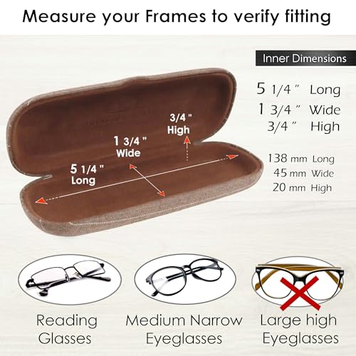 MyEyeglassCase Men Small Glasses case - Eyeglasses Hard Shell Holder Pouch & Cloth-Reading Slim & Narrow Case Heavy Duty - color: Brown Tweed