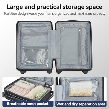 24 Inch Front Pocket Luggage Wide Handle Suitcase, Black - color: Black, size: 24''-B