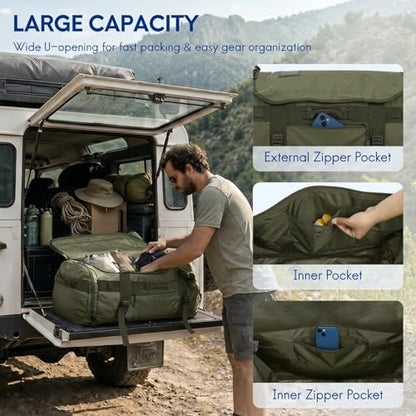 Haimont Heavy Duty Convertible Travel Duffel Backpack, Army Green, 60L - color: Green, size: 60L