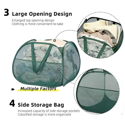 Collapsible Laundry Basket, 90L Mesh Pop-up Hamper with Handles - color: Green, size: Square-Mesh，1 Pack