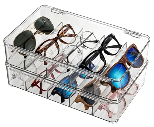 Sunglasses Organizer - Plastic Stackable Eyeglass Case Storage for Multiple Glasses & Reading Glasses - style: 2 Pack