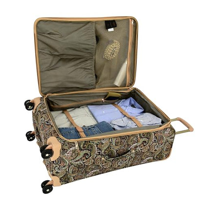 London Fog Mayfair 20 Inch Expandable Spinner Carry on Softside Suitcase, Black Sand Paisley - color: Black Sand Paisley