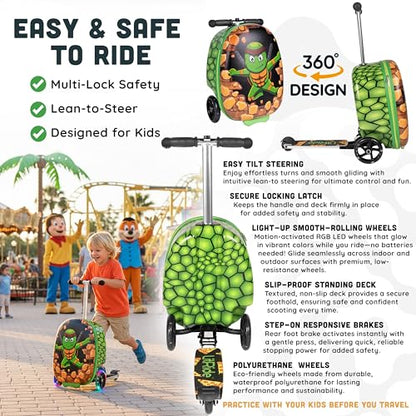 Kids Ride-On Suitcase Scooter, Carry-On Luggage, Ages 4+ - style: Turtle Ninja