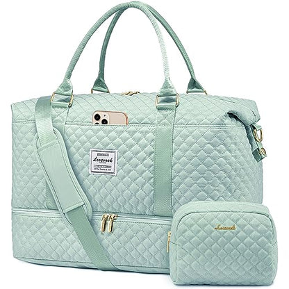 LOVEVOOK Travel Duffle Bag,Weekender Bags for Women with Shoe Compartment - color: C-Light Green, size: Large-2 Pcs