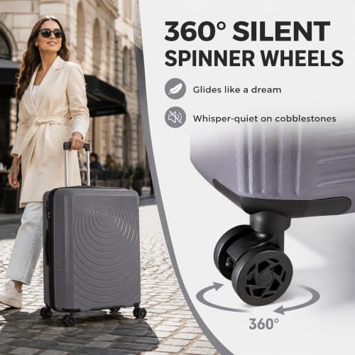 CONCEPTEN Luggage Sets 3 Piece, PP Hardshell Suitcases Set with Wheels - color: Grey, size: 3 Piece Sets (21/Db/Tb)