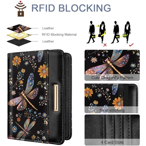 Coco Rossi Passport Holder for Travel Women Slim RFID Passport Cover Wallet - color: Dragonfly