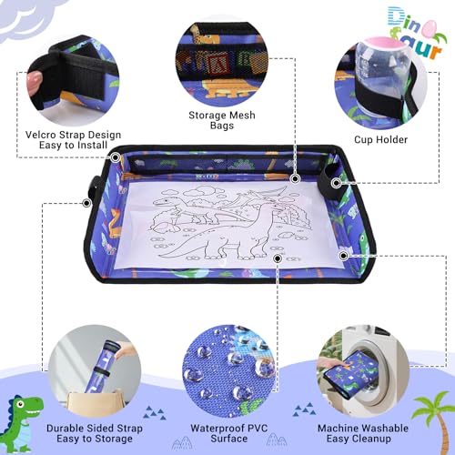 COOLBEBE Airplane Tray Table Cover, Foldable Travel Tray Cover - color: Blue Dinosaur
