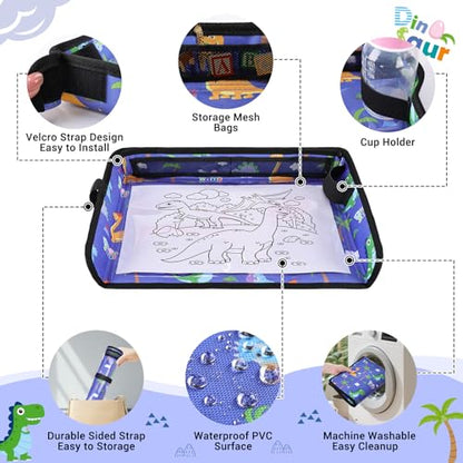 COOLBEBE Airplane Tray Table Cover, Foldable Travel Tray Cover - color: Blue Dinosaur