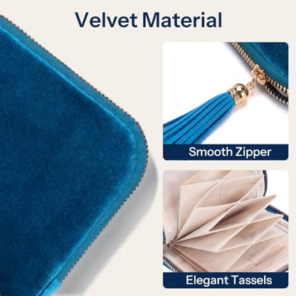 Airkit Jewelry Travel Case Small Velvet Zipper Pouch Bag for Earring Rings - color: Peacock Blue