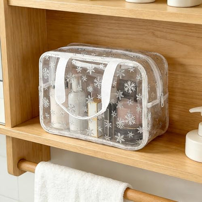 ONEART Travel Clear TPU Bag, Toiletry Carry Pouch Makeup Artist Bag, Waterproof Makeup Bags with Zipper Handle Straps (Snowflake) - color: Snowflake