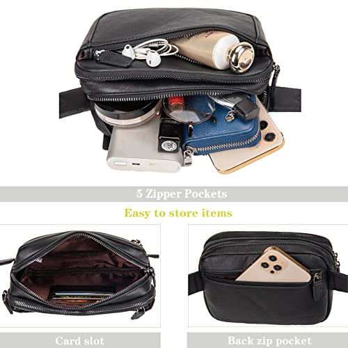 Fanny Packs for Women, Large Vegan Leather Waterproof Belt Bag, Black - color: Black