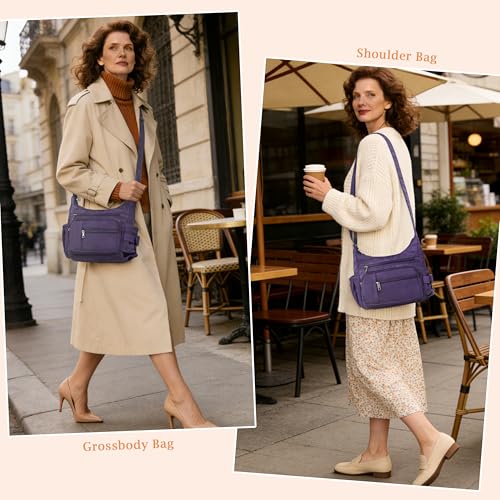 VOLGANIK ROCK RFID Anti Thief Crossbody Bag for Women Waterproof Shoulder Bag Messenger Bag Casual Nylon Purse Handbag - color: Purple