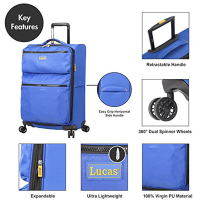 LUCAS Designer Luggage Collection - 3 Piece Softside Expandable Ultra Lightweight Spinner Suitcase Set - Travel Set includes 20 Inch Carry On, 24 Inch & 28 Inch Checked Suitcases (Royal Blue) - color: Royal Blue