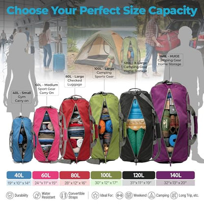 Bago Travel Duffle Bag for Women & Men. Extra Large Foldable Duffel Bags - color: All Black, size: 140L