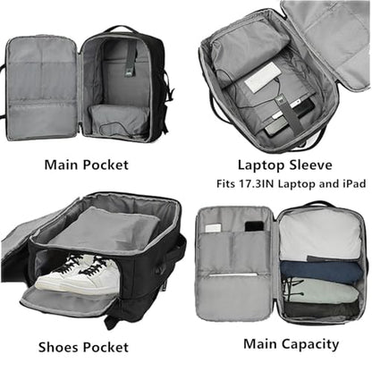 O-TBOST Expandable Travel Backpack Waterproof Carry On Backpack College 17.3” Laptop Backpack for Men & Women (Black) - color: Black
