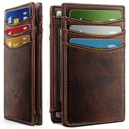 BULLIANT Slim Leather Wallet For Men 12Cards Magnetic Closure RFID Blocking - color: Forest Brown8784