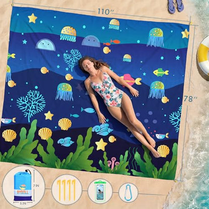 Beach Blanket Waterproof Sandproof 78''X81''/78''X110'' Large Beach Towel - color: Undersea, size: 78''X110"