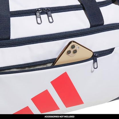 adidas Defender Duffel Bag - color: White/Night Indigo/Pure Ruby Red/Medium 59L, size: Medium (59L), style: Medium 59l