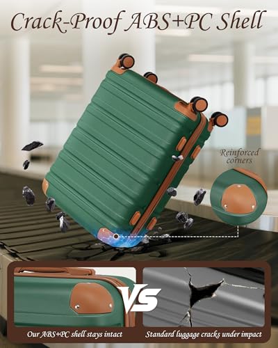 TAKUMI Luggage Sets, Hardside Suitcases with Wheels, Green Brown, 5 Piece - color: GREEN BROWN, size: 5 Piece Set