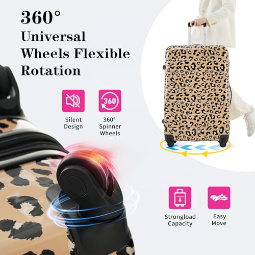 Merax 3-Piece Luggage Set,Leopard Print Hardshell Suitcases. - color: Brown Leopard, size: 3 Piece(20/24/28)