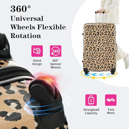 Merax 3-Piece Luggage Set,Leopard Print Hardshell Suitcases. - color: Brown Leopard, size: 3 Piece(20/24/28)