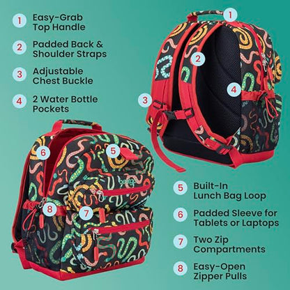 Bentgo Kids Print Durable & Water-Resistant Backpack - color: Sssnakes, size: Kids Medium