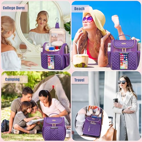 Otevan Large Toiletry Bag for Women Men,Quick Dry Hanging Toiletry Bag - color: Purple
