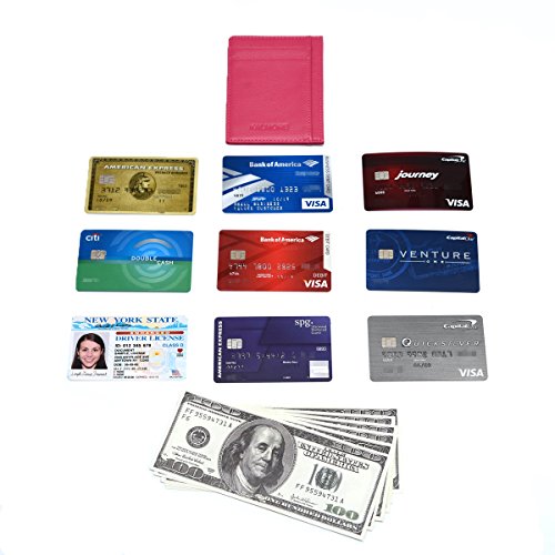 KALMORE womens Credit Holder Genuine Leather Slim Minimalist Card Case Wallet, Black With Id Window - color: Rose