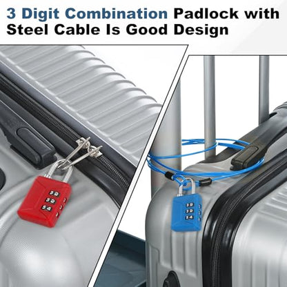 PATIKIL 4.9ft(59.1") Security Steel Cable with 3 Digit Combination Lock, 1 Set Travel Padlock PVC Coated Safety Wire Rope Double Loop for Luggage Suitcase, Clear White - color: Clear White, size: 4.9ft