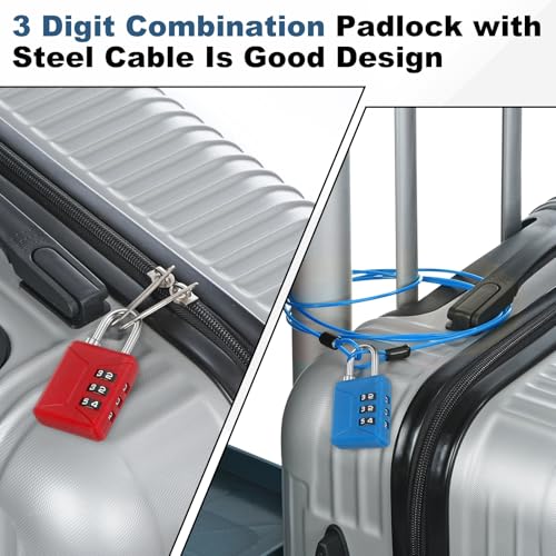 PATIKIL 6.6ft(78.7") Security Steel Cable with 3 Digit Combination Lock, 1 Set Travel Padlock PVC Coated Safety Wire Rope Double Loop for Luggage Suitcase, Clear White - color: Clear White, size: 6.6ft