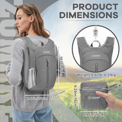 ZOMAKE 10L Ultra Lightweight Packable Backpack, Small Daypack Light Foldable Backpacks Water Resistant Day Bag for Hiking(Grey) - color: Grey A1, size: 10L