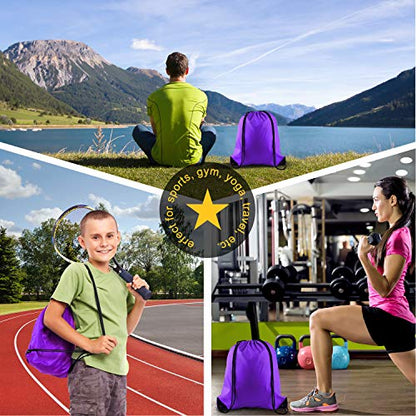 KUUQA 2Pcs Drawstring Backpack Bags, Purple | Sports Cinch Sack, String Backpack, Storage Bags, For Gym Traveling - color: Purple