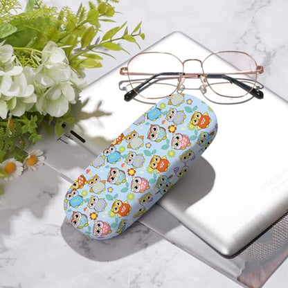 Glasses Case Hard Shell,Portable Protective Eyeglasses Case, Eyeglass Holder Box with Cleaning Cloth, for men women - color: Owl