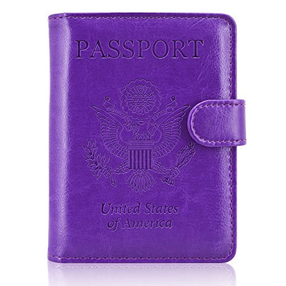Passport Holder Cover, ACdream Protective Premium Leather RFID Blocking Wallet Travel Case for Passport/Credit Card/Air Ticket, - color: Purple