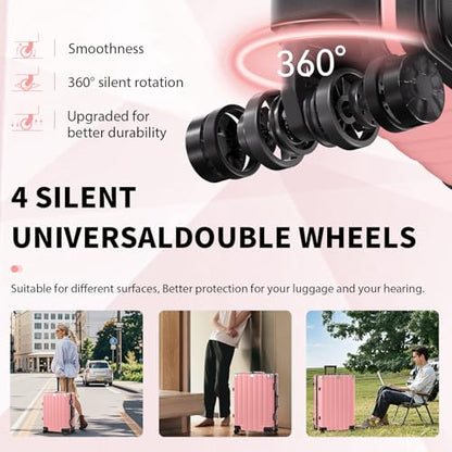 Krute Zipperless Luggage 28inch Checked Hard Shell Suitcases with Wheels - color: Pink, size: Large (28 Inch)