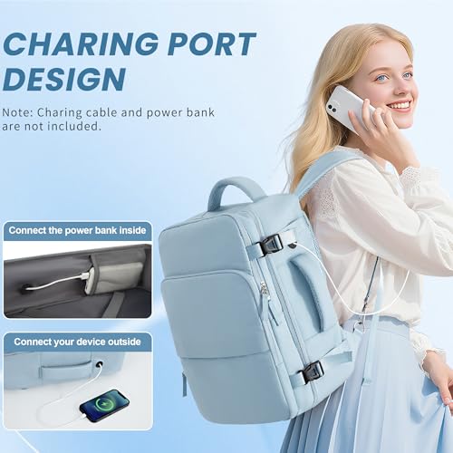Sinaliy Travel Backpack for Women, Flight Approved Carry On Backpack, College Bag, Casual Daypack, Hiking Waterproof Business Bag - color: Light Blue, size: Large