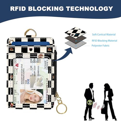 Slim Wallet Credit Card Holder, Checkered Pattern And Cake, RFID Wallet Women Cute Small Front Pocket Wallet With Zipper, PU Leather Thin travel RFID Blocking Card Case ID Window ,Ladies Gifts - color: Checkered Pattern And Cake